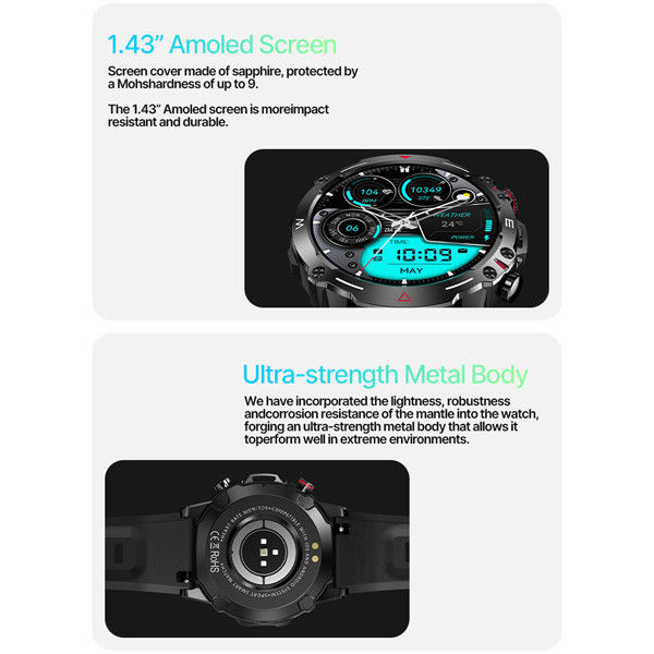 Золотой сенсорный экран Устойчивые наружные умные часы Bluetooth 5.2 Android & IOS